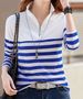 Women's Striped Semi-zipper Long-sleeved Turtleneck Tops Fashionable And Casual Knitted Tops Can Not Be Dry-cleaned_ecoleips.com