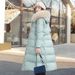 K New Women's Cotton Coat With A Long Over-the-knee Style, A Large Fur Collar, A Slimming Waist Belt, And A Hood. No Bag_ecoleips.com