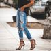 Women's Straight Leg Jeans Ripped Details Stretch Cigarette Pants European American Style Denim_ecoleips.com