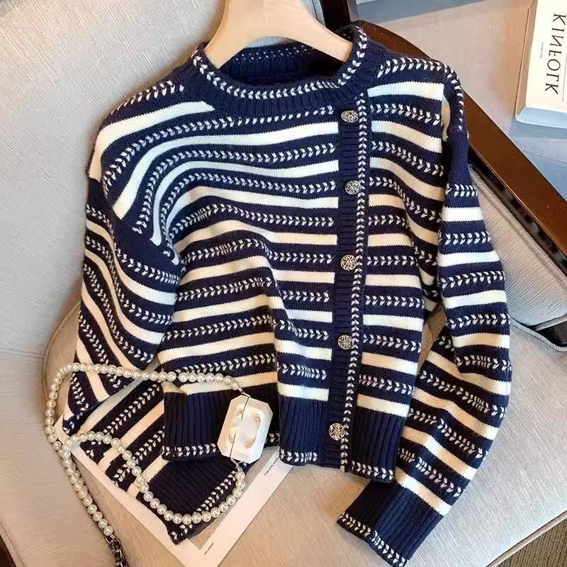 Women's Clothing Retro Style Striped Sweater R Casual Loose Versatile Sweater_ecoleips.com