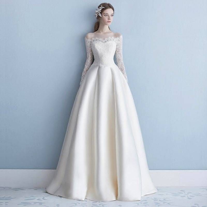 Women's Clothing Floor Length Wedding Dress New Summer Wedding Light Main Wedding Dress Lace Satin Trailing_ecoleips.com