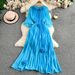 Women's Elegant 3D Floral Pleated Dress - Slim Fit Mid-Sleeve With Waist-Defining Design, Flowy Over-the-Knee Skirt For Summer_ecoleips.com