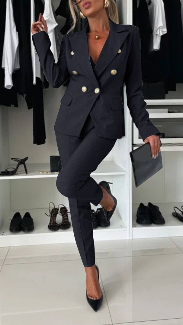 Women's Professional Double-Breasted Suit Pant Set Elegant Capable Capri Trousers Spring/Autumn Regular Thickness_ecoleips.com
