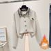 Fleece-Lined Plaid Polo Collar Sweatshirt & Vintage Drawstring Jeans Set - Winter-Ready Academic Style (Blue/Beige/Grey)_ecoleips.com