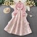 Women's Clothing Luxury Socialite Women's V Neck Full Skirt Dress Bow Detail Bright Gold Print Elegant Heavy Duty_ecoleips.com