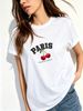 Women Crew Neck Short Sleeve T Shirt Paris Amour Cherries Letter Graphic Tee Retro French Style Loose Casual Summer Streetwear Tops_ecoleips.com