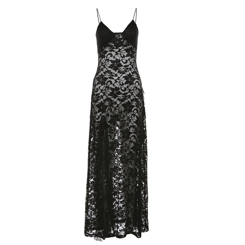 2024 Cross-Border European And American Style Summer New Women's Solid Color Slim High Waist Fashion V-Neck Strap Mesh_ecoleips.com