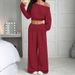 Off-Shoulder Cropped Sweater & Relaxed Pants Set – Casual Knit Two-Piece Outfit For Women (S-XXL)_ecoleips.com