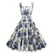 Women's Clothing Retro Hepburn Style High Waist One Shoulder Fresh Print Travel Photo Parent Child Outfit Sleeveless Dress_ecoleips.com