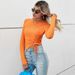 Voya Women's New Comfortable Casual Irregular Short Style Pleated Slim Fit Long Sleeved Women's T-shirt Top_ecoleips.com