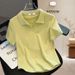Women's Clothing New White Straight Shoulder Polo Collar Short Sleeved T Shirt For Women Slim And Versatile Blank Version T Shirt Top_ecoleips.com