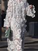 Flower Hollow Out Loose Women's Party Dress Sexy V Neck Long Sleeved Autumn Dress Casual Solid Color Button Maxi Dress Vestidos_ecoleips.com