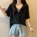 Women's Clothing Summer Slightly Fat Loose Short Sleeved Tops Women's Suspenders Solid Color Temperament Shirt Two Piece Thin Shirt_ecoleips.com