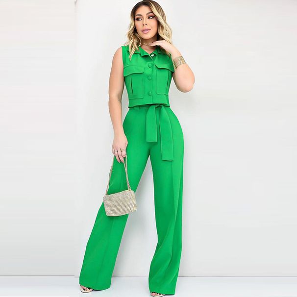Women's Fashion Hot-Selling Elegant High-End Solid Color Sleeveless Shirt And Wide-Leg Pants Two-Piece Set_ecoleips.com