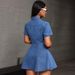 K Women's New Denim Style Casual Waist Cinched Lapel Dress_ecoleips.com