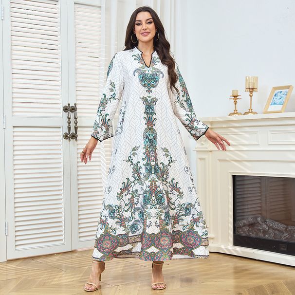 MT533 Women's Elegant Printed Casual Long Dress Fashionable Loose Fit Cross Border Style for Muslim Women_ecoleips.com