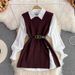 K Long-sleeved Suit With White Shirt, Sweater, Waistcoat, Age-reducing Loose Knitted Vest, Two-piece Set For Women_ecoleips.com