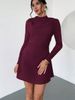 Slim Fit Long Sleeved Dress European American Style Semi High Neck A Line Skirt Women's Clothing_ecoleips.com