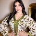Women's Clothing Green Long Sleeved V Neck Print Dress Lace Trimmed Resort Style Middle Eastern Women's Arabian Clothing Modest Abaya Dress_ecoleips.com