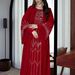 Dubai Middle East 2025 Autumn Rhinestone Long Dress Slim Waist Faux Two Piece Flared Sleeves Elegant Banquet Gown For Women_ecoleips.com