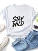 Trendy Stay Wild Short-sleeved T-shirt, Women's Loose Pure Cotton Top._ecoleips.com