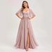Square Neck Back Tie Evening Dress With Side Slit, Elegant A-Line Midi/Maxi Party Gown For Wedding Guest, Prom, And Formal Occasions_ecoleips.com