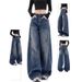 Large Size Retro Scimitar Wide-leg Jeans Women's Trend Versatile Sickle High Waist Loose And Thin Straight Trousers_ecoleips.com