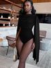 Spring New Solid Color Pocket Collar Symmetrical Streamer Design Tight High Waist Onesie Women_ecoleips.com