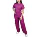 Women's Summer Casual Short Sleeve T-Shirt With Elastic Waist Multi-Pocket Cargo Pants Set, Solid Color Two-Piece Outfit_ecoleips.com