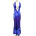 Gradient Blue Rhinestone Tie Dye Long Dress For Women Halter Neck Deep V Backless Slim Fit Party Evening Sexy_ecoleips.com