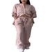 Women's Casual Cotton Linen Shirt And Wide Leg Pants Set Solid Color Drawstring_ecoleips.com