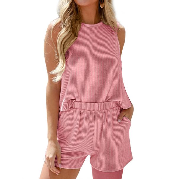 Women's Clothing Twisted Stripe Sleeveless Vest Shorts Striped Two Piece Suit_ecoleips.com
