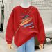 Women's Fashion Printed round Neck Fleece Lined Thick Pullover Sweatshirt Autumn/Winter Chic And Youthful Style 2023_ecoleips.com