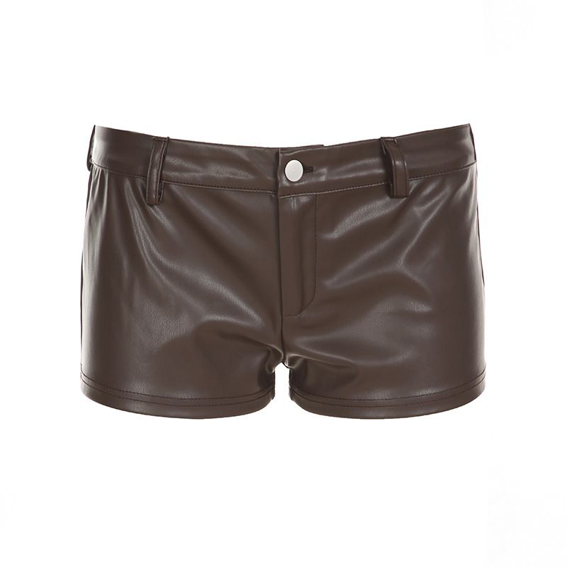 2025s Street Style Spring Autumn Girl Fashion New Sexy Leather Ultra Shorts Low Waist Tight Bodycon Hot Pants_ecoleips.com