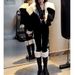 girl Black Corduroy Large Lapel Lamb Wool Coat For Women, Short Winter Style, Petite Size, Fleece-Lined, Thickened Top,_ecoleips.com
