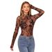2026 Spring New Women's Paisley Print Stand Collar Mesh Long Sleeve T-Shirt Top From Cross-Border_ecoleips.com