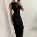 Women's Clothing Tight Pleated Sexy Fashion Unrepaired Round Neck Hip Leather Dress_ecoleips.com