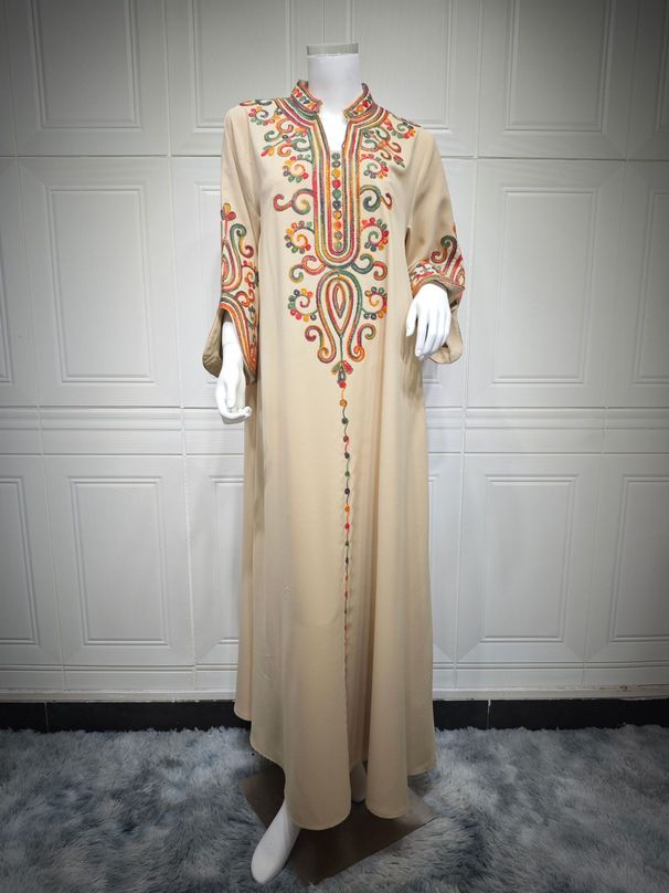 Verve AB417 2025 Autumn Winter Muslim Fashion Women's Embroidered Rope Robe Arabic Dress_ecoleips.com