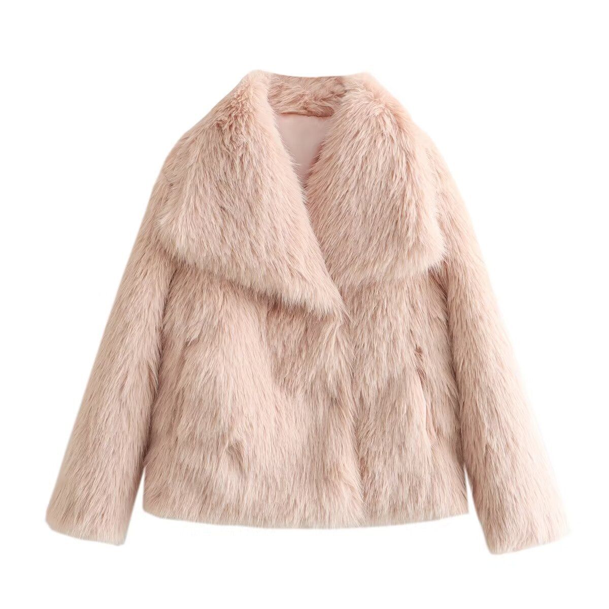 Spring Faux Fur Jacket – Oversized Lapel Coat In Classic Neutrals, Streetwear Chic For Bold Women_ecoleips.com