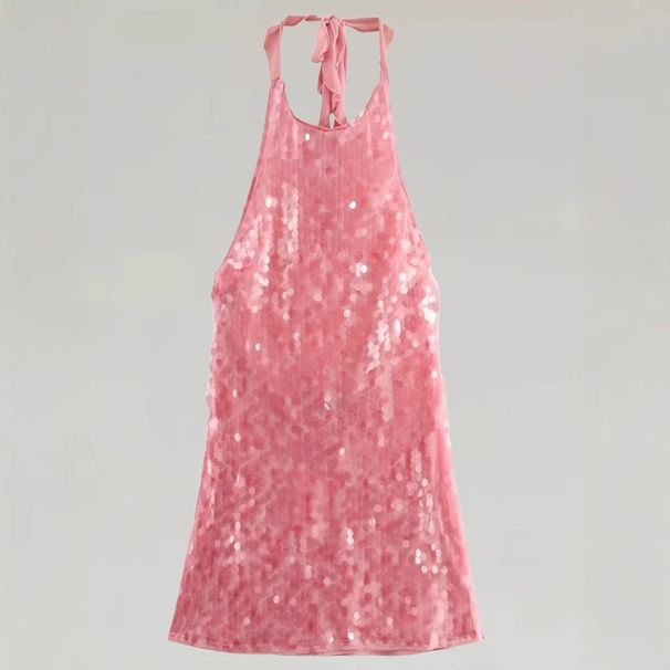 Sequin Strappy Backless Mini Dress – Sweetheart Neckline Party Dress In Pink (S-L)_ecoleips.com