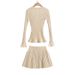 AP23249-23 Autumn New European And American Style Elastic Ribbed V-neck Long-sleeve Knit Cardigan Pleated Skirt Set_ecoleips.com