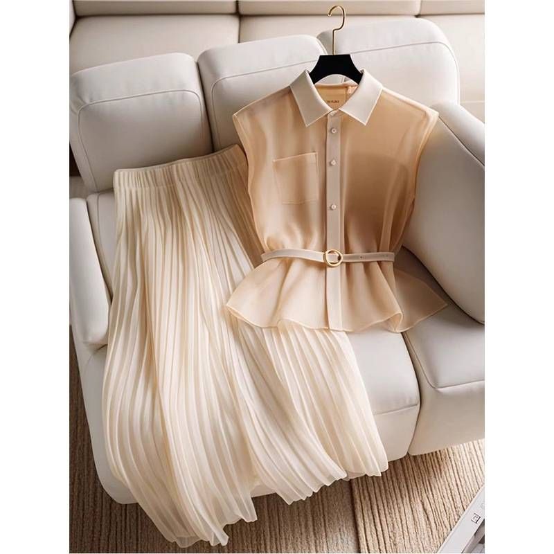 Women's Clothing High End Temperament New Commuting Casual Style Apricot Shirt Apricot Skirt One Piece Suit For Women_ecoleips.com