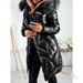 Women's Shiny PU Trench Coat With Faux Fur Hood - Slim Fit Long Winter Jacket, Warm Quilted Outerwear For Cold Weather_ecoleips.com
