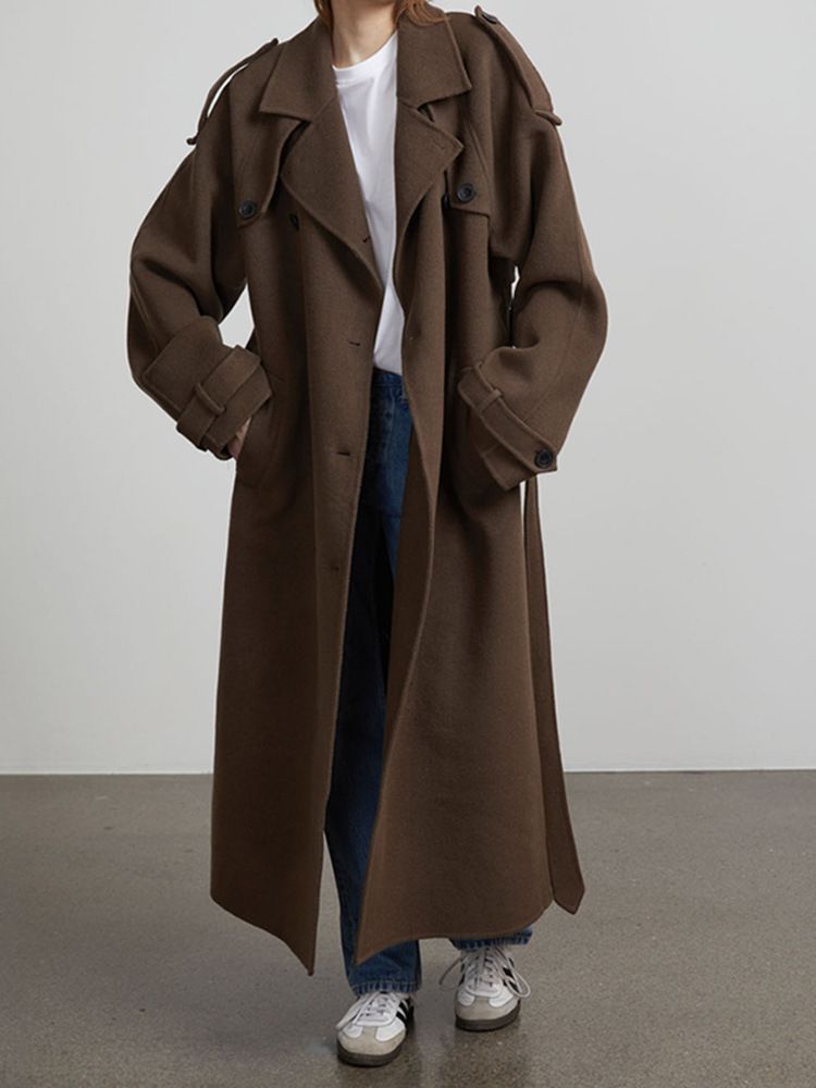 Timeless Double-Breasted Trench Coat – Long Wool-Blend Overcoat With Belted Waist (S/M/L, Black/Brown/Grey For Effortless Elegance)_ecoleips.com