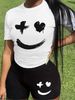 Summer Women's Casual And Fashionable Smile Face Print Loose T-shirt+shorts Two-piece Sportswear Suitable For Daily Wear-49_ecoleips.com
