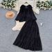 Women's Sweet Three Dimensional Floral Tie Up Lantern Sleeve Top And High Waisted Flared Skirt Two Piece Set Elegant Gentle Autumn Clothing_ecoleips.com