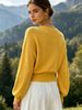 Women Cross Wrap V Neck Ribbed Knit Top Loose Long Sleeve Lightweight Hollow Texture Breathable Skin-friendly Cropped Knit Blouse_ecoleips.com