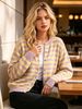 Lilac Yellow Stripe Pit Rib Knit Cardigan, Loose Lightweight Breathable Soft Skin-touch Long Sleeve Round Neck Button Knit Jacket_ecoleips.com