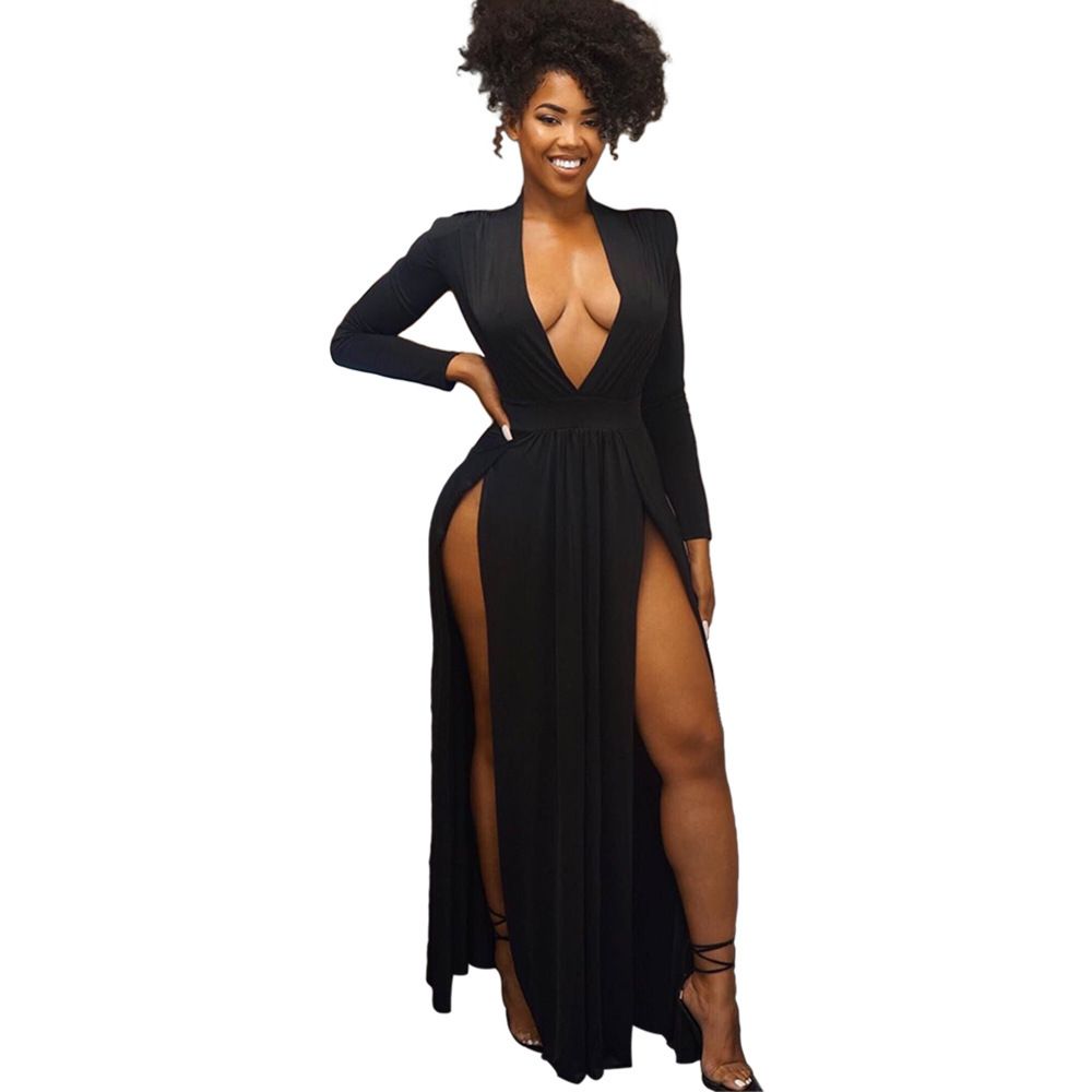 Women's Clothing High Cut Deep V Dress Long Skirt _ecoleips.com