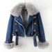 Women's Clothing Autumn And Winter New Fox Fur Collar Rabbit Fur Lining Fashionable Small Denim Jacket Women's Short Top Jacket_ecoleips.com